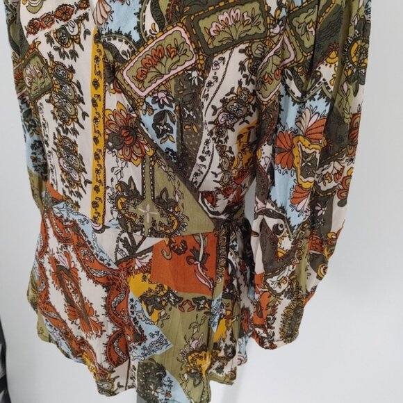 Cream Printed Wrap Blouse - Picture 2 of 4